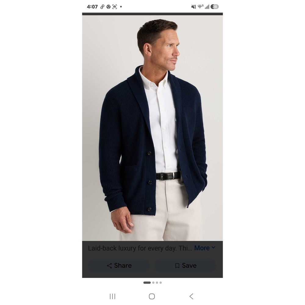 Quince Organic Cotton Ribbed Shawl Collar Cardigan Navy Blue XL NWT